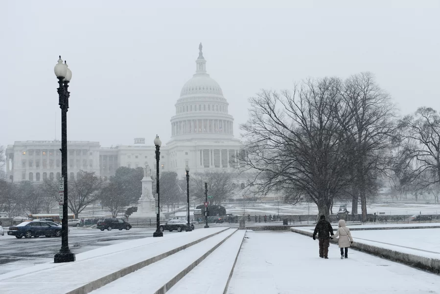 A snowy scene in Washington, D.C.