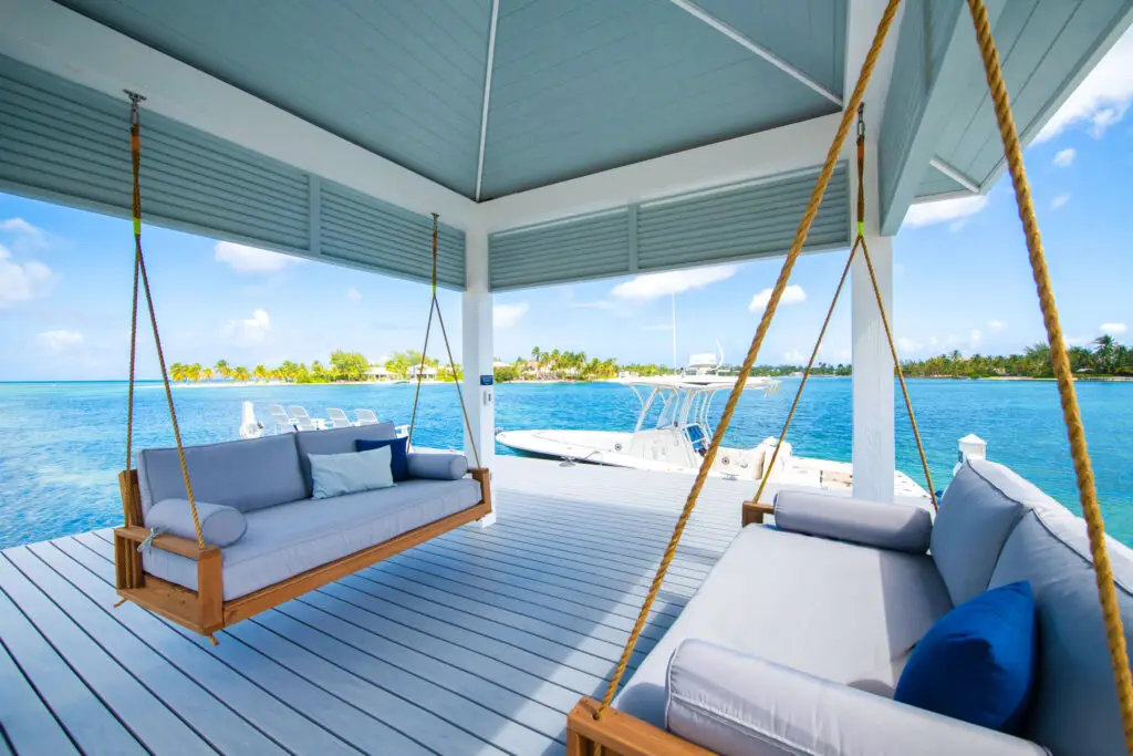 Private dock with cabana and boat pickup at a Cayman Kai vacation rental near Stingray City